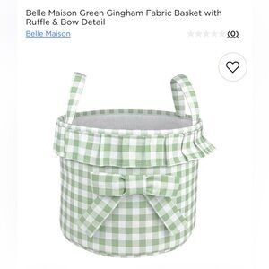 New Belle Maison Green Gingham Fabric Basket with Ruffle & Bow Detail